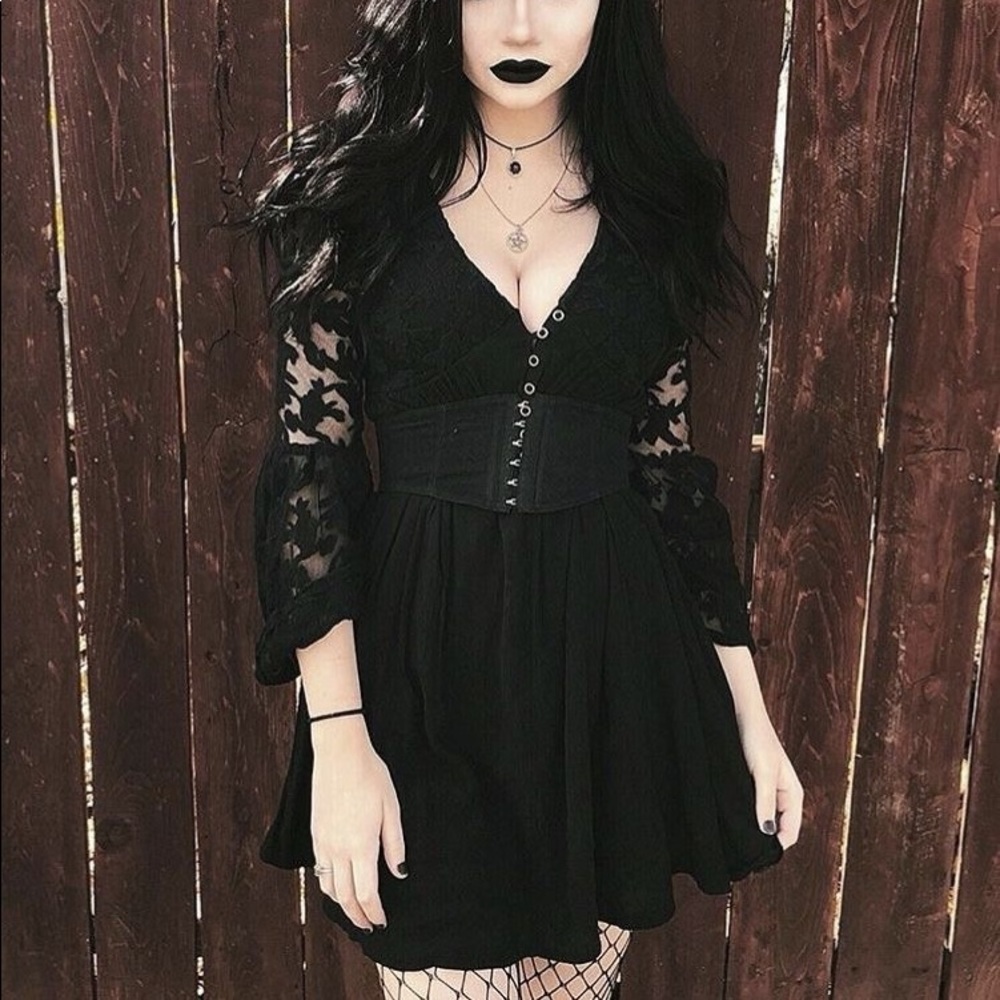 Black goth lace mini dress